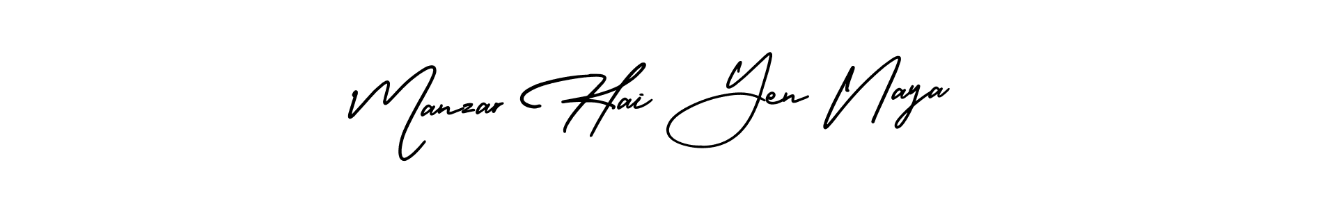 if you are searching for the best signature style for your name Manzar Hai Yen Naya. so please give up your signature search. here we have designed multiple signature styles  using AmerikaSignatureDemo-Regular. Manzar Hai Yen Naya signature style 3 images and pictures png