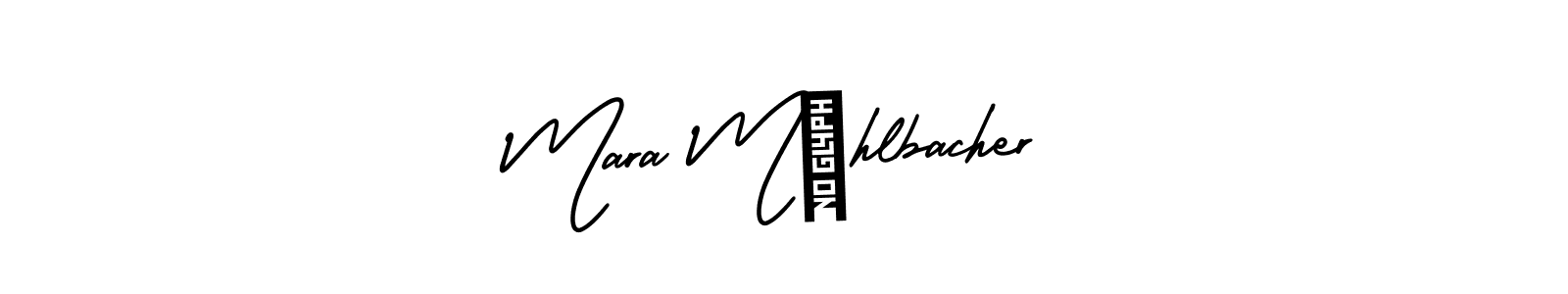 The best way (AmerikaSignatureDemo-Regular) to make a short signature is to pick only two or three words in your name. The name Mara Mühlbacher include a total of six letters. For converting this name. Mara Mühlbacher signature style 3 images and pictures png