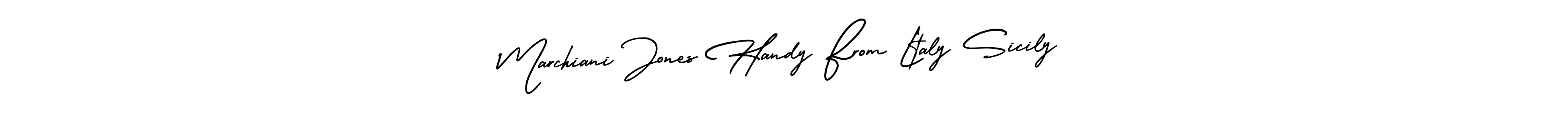 You should practise on your own different ways (AmerikaSignatureDemo-Regular) to write your name (Marchiani Jones Handy From Ltaly Sicily) in signature. don't let someone else do it for you. Marchiani Jones Handy From Ltaly Sicily signature style 3 images and pictures png
