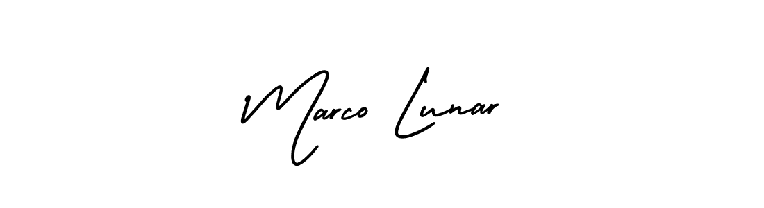 How to make Marco Lunar name signature. Use AmerikaSignatureDemo-Regular style for creating short signs online. This is the latest handwritten sign. Marco Lunar signature style 3 images and pictures png