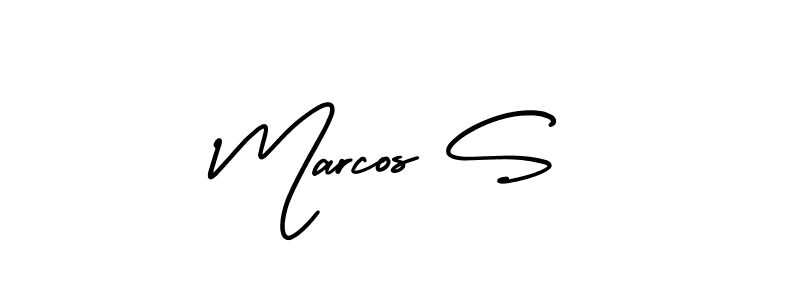You should practise on your own different ways (AmerikaSignatureDemo-Regular) to write your name (Marcos S) in signature. don't let someone else do it for you. Marcos S signature style 3 images and pictures png