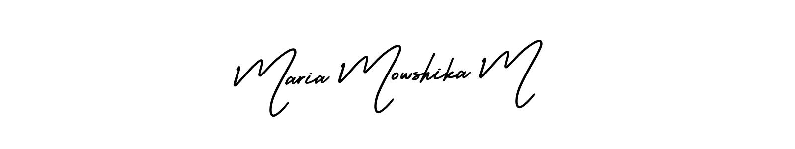 This is the best signature style for the Maria Mowshika M name. Also you like these signature font (AmerikaSignatureDemo-Regular). Mix name signature. Maria Mowshika M signature style 3 images and pictures png