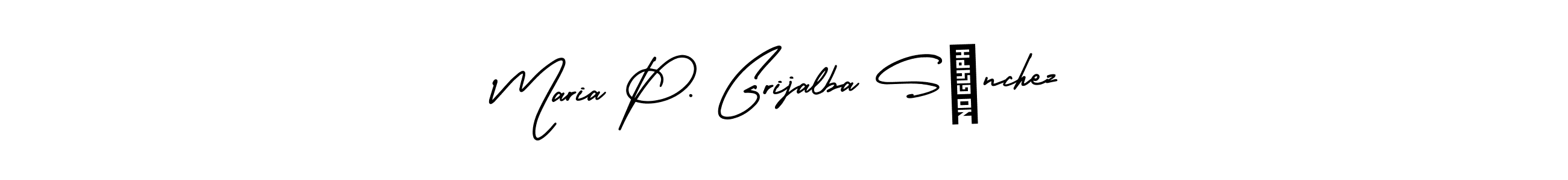 You should practise on your own different ways (AmerikaSignatureDemo-Regular) to write your name (Maria P. Grijalba SÁnchez) in signature. don't let someone else do it for you. Maria P. Grijalba SÁnchez signature style 3 images and pictures png