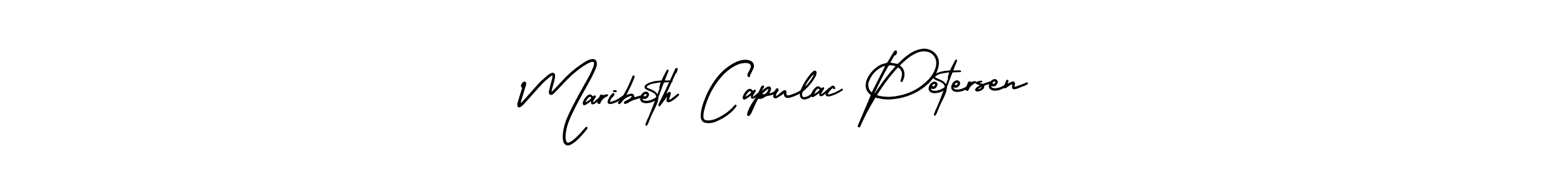 You should practise on your own different ways (AmerikaSignatureDemo-Regular) to write your name (Maribeth Capulac Petersen) in signature. don't let someone else do it for you. Maribeth Capulac Petersen signature style 3 images and pictures png