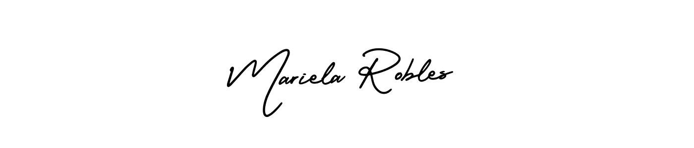 The best way (AmerikaSignatureDemo-Regular) to make a short signature is to pick only two or three words in your name. The name Mariela Robles include a total of six letters. For converting this name. Mariela Robles signature style 3 images and pictures png