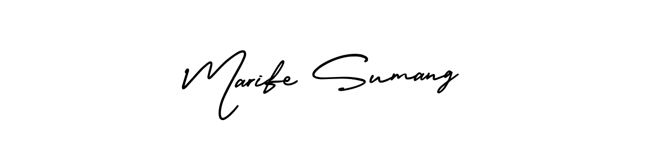 You should practise on your own different ways (AmerikaSignatureDemo-Regular) to write your name (Marife Sumang) in signature. don't let someone else do it for you. Marife Sumang signature style 3 images and pictures png