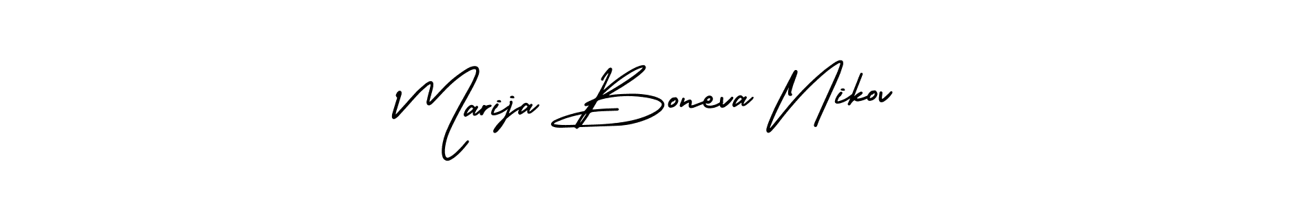 The best way (AmerikaSignatureDemo-Regular) to make a short signature is to pick only two or three words in your name. The name Marija Boneva Nikov include a total of six letters. For converting this name. Marija Boneva Nikov signature style 3 images and pictures png