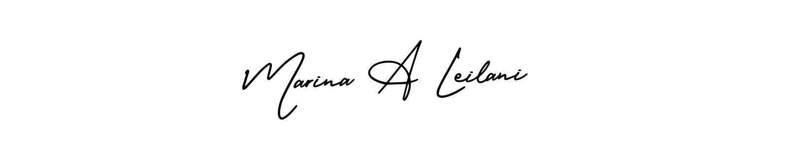 This is the best signature style for the Marina A Leilani name. Also you like these signature font (AmerikaSignatureDemo-Regular). Mix name signature. Marina A Leilani signature style 3 images and pictures png