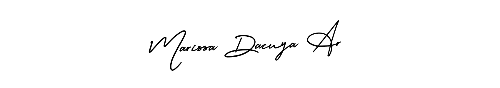 Make a short Marissa Dacuya Ar signature style. Manage your documents anywhere anytime using AmerikaSignatureDemo-Regular. Create and add eSignatures, submit forms, share and send files easily. Marissa Dacuya Ar signature style 3 images and pictures png