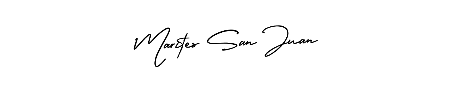 The best way (AmerikaSignatureDemo-Regular) to make a short signature is to pick only two or three words in your name. The name Marites San Juan include a total of six letters. For converting this name. Marites San Juan signature style 3 images and pictures png