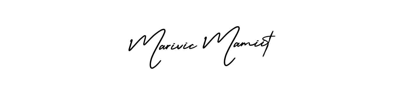 The best way (AmerikaSignatureDemo-Regular) to make a short signature is to pick only two or three words in your name. The name Marivic Mamiit include a total of six letters. For converting this name. Marivic Mamiit signature style 3 images and pictures png