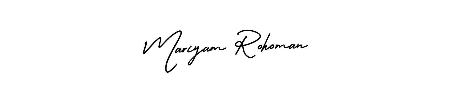 The best way (AmerikaSignatureDemo-Regular) to make a short signature is to pick only two or three words in your name. The name Mariyam Rohoman include a total of six letters. For converting this name. Mariyam Rohoman signature style 3 images and pictures png