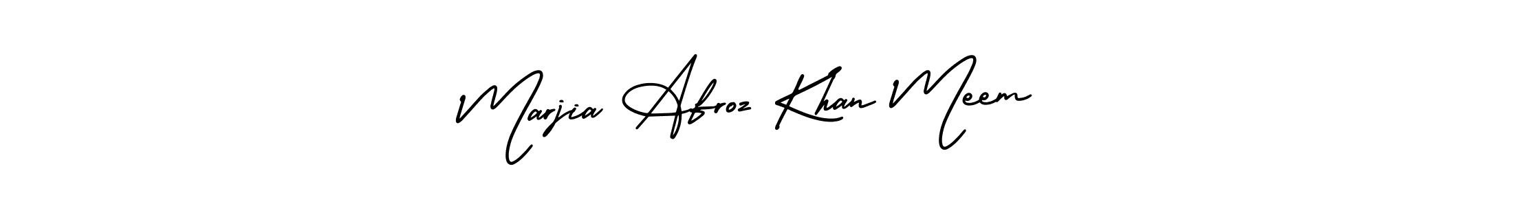The best way (AmerikaSignatureDemo-Regular) to make a short signature is to pick only two or three words in your name. The name Marjia Afroz Khan Meem include a total of six letters. For converting this name. Marjia Afroz Khan Meem signature style 3 images and pictures png