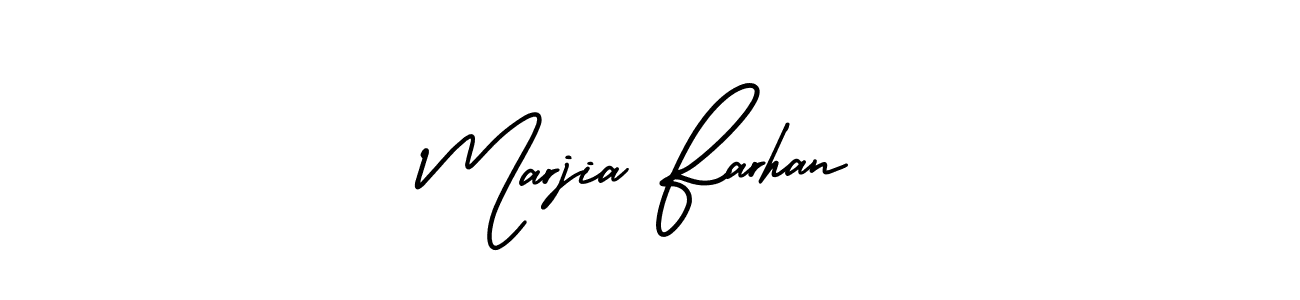 This is the best signature style for the Marjia Farhan name. Also you like these signature font (AmerikaSignatureDemo-Regular). Mix name signature. Marjia Farhan signature style 3 images and pictures png