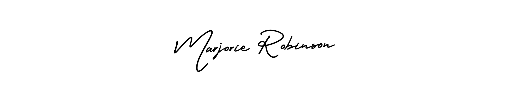 You should practise on your own different ways (AmerikaSignatureDemo-Regular) to write your name (Marjorie Robinson) in signature. don't let someone else do it for you. Marjorie Robinson signature style 3 images and pictures png