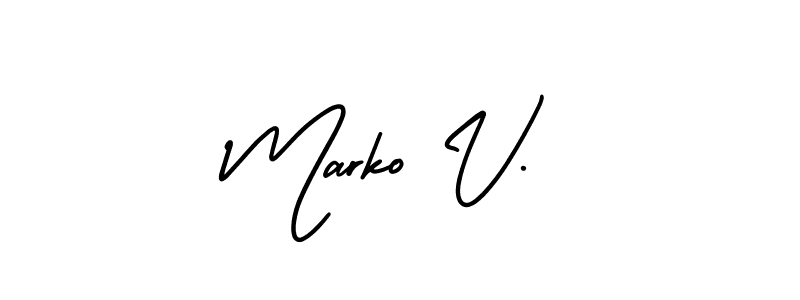 The best way (AmerikaSignatureDemo-Regular) to make a short signature is to pick only two or three words in your name. The name Marko V. include a total of six letters. For converting this name. Marko V. signature style 3 images and pictures png