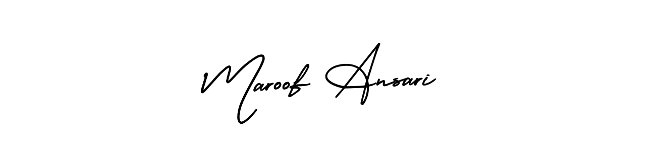 You should practise on your own different ways (AmerikaSignatureDemo-Regular) to write your name (Maroof Ansari) in signature. don't let someone else do it for you. Maroof Ansari signature style 3 images and pictures png