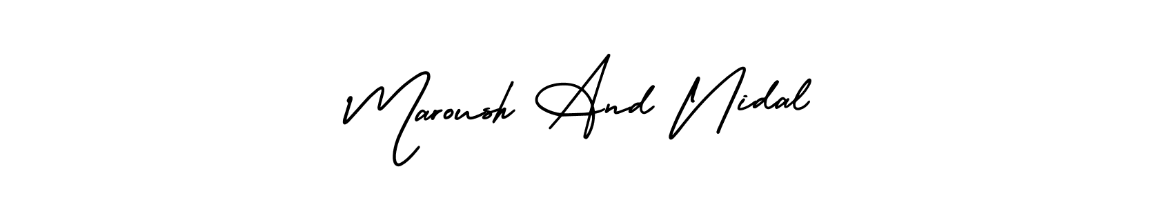 Make a beautiful signature design for name Maroush And Nidal. With this signature (AmerikaSignatureDemo-Regular) style, you can create a handwritten signature for free. Maroush And Nidal signature style 3 images and pictures png