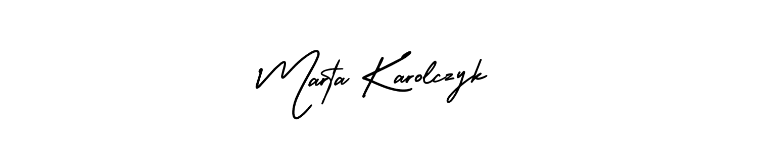 The best way (AmerikaSignatureDemo-Regular) to make a short signature is to pick only two or three words in your name. The name Marta Karolczyk include a total of six letters. For converting this name. Marta Karolczyk signature style 3 images and pictures png