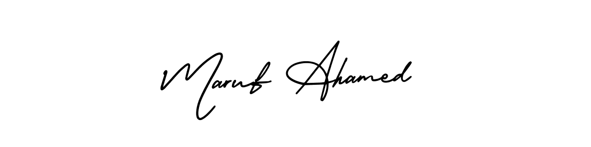 You should practise on your own different ways (AmerikaSignatureDemo-Regular) to write your name (Maruf Ahamed) in signature. don't let someone else do it for you. Maruf Ahamed signature style 3 images and pictures png