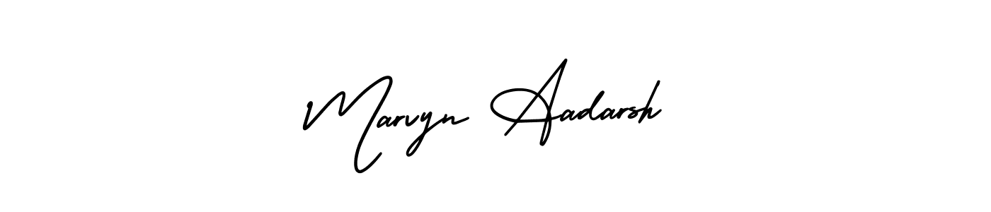 You should practise on your own different ways (AmerikaSignatureDemo-Regular) to write your name (Marvyn Aadarsh) in signature. don't let someone else do it for you. Marvyn Aadarsh signature style 3 images and pictures png