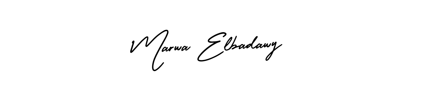 You should practise on your own different ways (AmerikaSignatureDemo-Regular) to write your name (Marwa Elbadawy) in signature. don't let someone else do it for you. Marwa Elbadawy signature style 3 images and pictures png