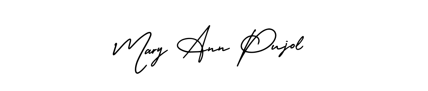 You should practise on your own different ways (AmerikaSignatureDemo-Regular) to write your name (Mary Ann Pujol) in signature. don't let someone else do it for you. Mary Ann Pujol signature style 3 images and pictures png