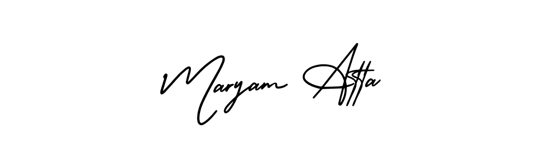 You should practise on your own different ways (AmerikaSignatureDemo-Regular) to write your name (Maryam Atta) in signature. don't let someone else do it for you. Maryam Atta signature style 3 images and pictures png