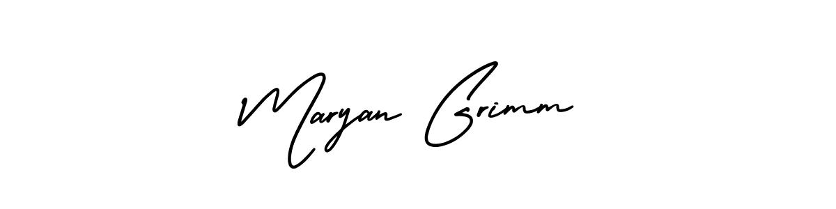 You should practise on your own different ways (AmerikaSignatureDemo-Regular) to write your name (Maryan Grimm) in signature. don't let someone else do it for you. Maryan Grimm signature style 3 images and pictures png