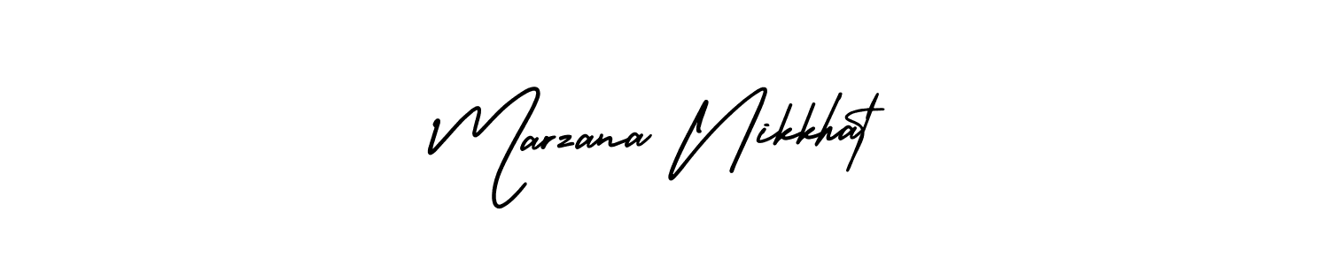 The best way (AmerikaSignatureDemo-Regular) to make a short signature is to pick only two or three words in your name. The name Marzana Nikkhat include a total of six letters. For converting this name. Marzana Nikkhat signature style 3 images and pictures png