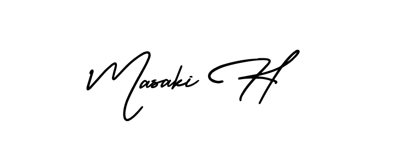 How to make Masaki H name signature. Use AmerikaSignatureDemo-Regular style for creating short signs online. This is the latest handwritten sign. Masaki H signature style 3 images and pictures png