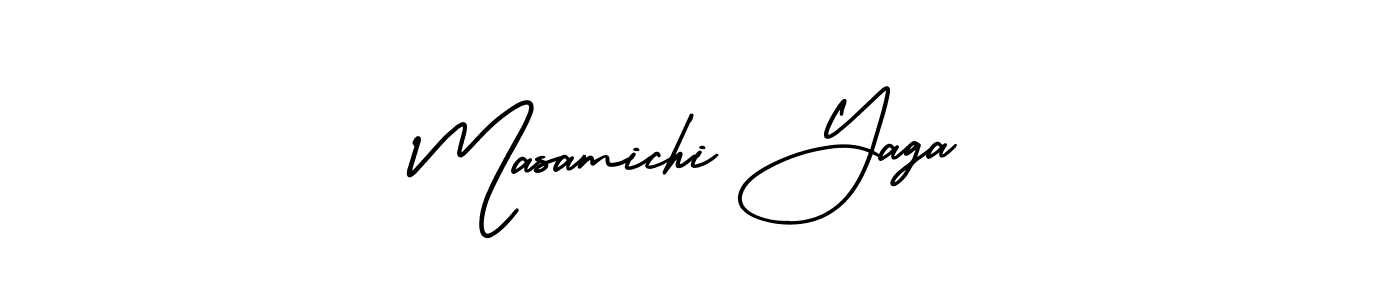 The best way (AmerikaSignatureDemo-Regular) to make a short signature is to pick only two or three words in your name. The name Masamichi Yaga include a total of six letters. For converting this name. Masamichi Yaga signature style 3 images and pictures png