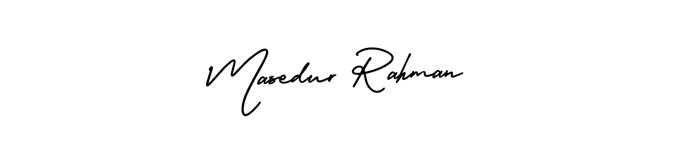 The best way (AmerikaSignatureDemo-Regular) to make a short signature is to pick only two or three words in your name. The name Masedur Rahman include a total of six letters. For converting this name. Masedur Rahman signature style 3 images and pictures png