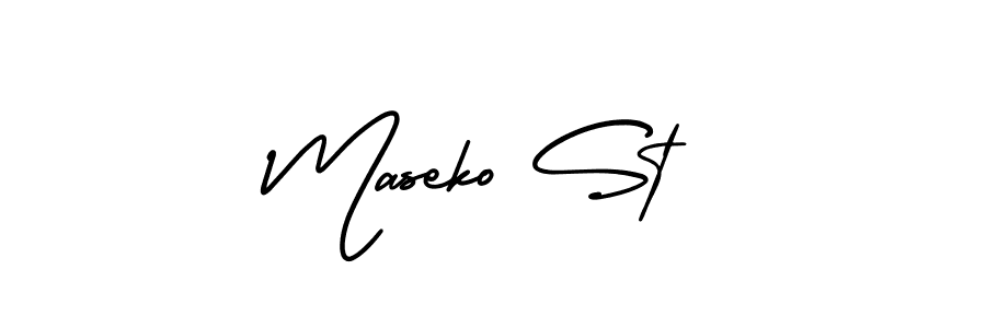 Similarly AmerikaSignatureDemo-Regular is the best handwritten signature design. Signature creator online .You can use it as an online autograph creator for name Maseko St. Maseko St signature style 3 images and pictures png