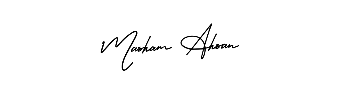 if you are searching for the best signature style for your name Masham Ahsan. so please give up your signature search. here we have designed multiple signature styles  using AmerikaSignatureDemo-Regular. Masham Ahsan signature style 3 images and pictures png