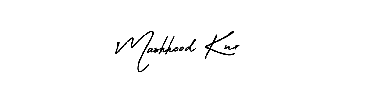 You should practise on your own different ways (AmerikaSignatureDemo-Regular) to write your name (Mashhood Knr) in signature. don't let someone else do it for you. Mashhood Knr signature style 3 images and pictures png