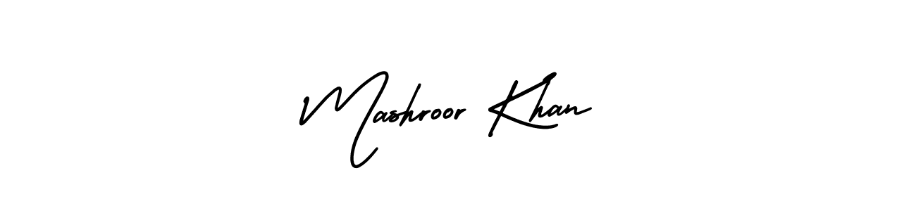You should practise on your own different ways (AmerikaSignatureDemo-Regular) to write your name (Mashroor Khan) in signature. don't let someone else do it for you. Mashroor Khan signature style 3 images and pictures png