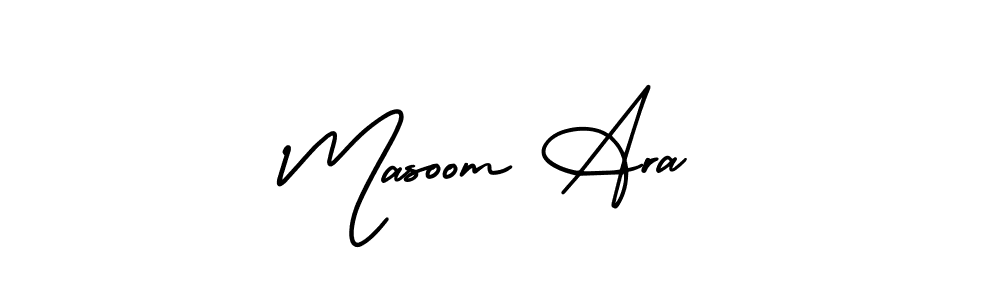 The best way (AmerikaSignatureDemo-Regular) to make a short signature is to pick only two or three words in your name. The name Masoom Ara include a total of six letters. For converting this name. Masoom Ara signature style 3 images and pictures png