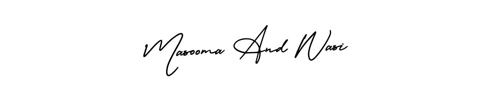 You should practise on your own different ways (AmerikaSignatureDemo-Regular) to write your name (Masooma And Wasi) in signature. don't let someone else do it for you. Masooma And Wasi signature style 3 images and pictures png