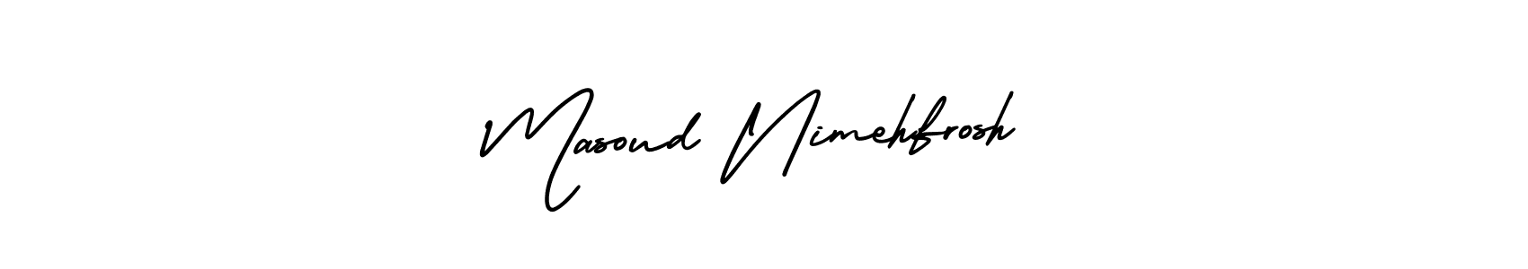 This is the best signature style for the Masoud Nimehfrosh name. Also you like these signature font (AmerikaSignatureDemo-Regular). Mix name signature. Masoud Nimehfrosh signature style 3 images and pictures png