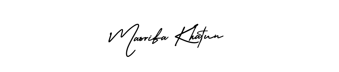 You should practise on your own different ways (AmerikaSignatureDemo-Regular) to write your name (Masrifa Khatun) in signature. don't let someone else do it for you. Masrifa Khatun signature style 3 images and pictures png