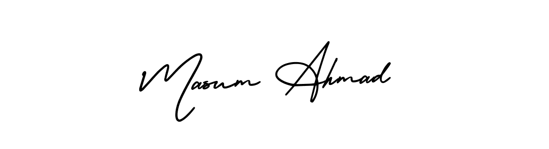 The best way (AmerikaSignatureDemo-Regular) to make a short signature is to pick only two or three words in your name. The name Masum Ahmad include a total of six letters. For converting this name. Masum Ahmad signature style 3 images and pictures png