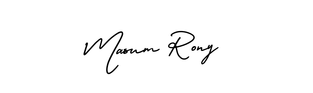 You should practise on your own different ways (AmerikaSignatureDemo-Regular) to write your name (Masum Rony) in signature. don't let someone else do it for you. Masum Rony signature style 3 images and pictures png