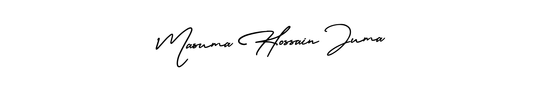 You should practise on your own different ways (AmerikaSignatureDemo-Regular) to write your name (Masuma Hossain Juma) in signature. don't let someone else do it for you. Masuma Hossain Juma signature style 3 images and pictures png