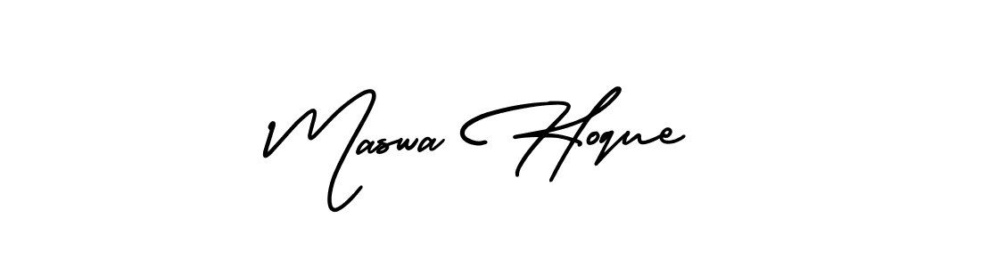You should practise on your own different ways (AmerikaSignatureDemo-Regular) to write your name (Maswa Hoque) in signature. don't let someone else do it for you. Maswa Hoque signature style 3 images and pictures png