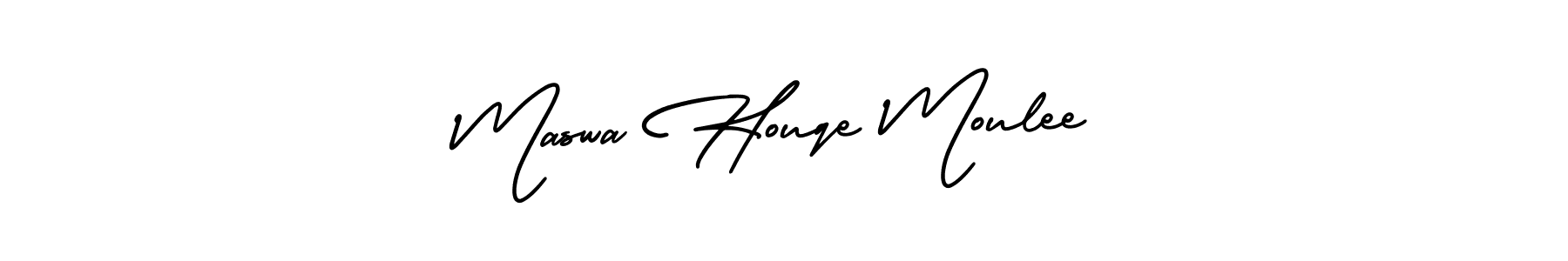 You should practise on your own different ways (AmerikaSignatureDemo-Regular) to write your name (Maswa Houqe Moulee) in signature. don't let someone else do it for you. Maswa Houqe Moulee signature style 3 images and pictures png