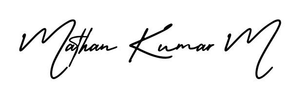 The AmerikaSignatureDemo-Regular font transforms the name Mathan Kumar M into an executive sign with sharp precision and distinguished character. Mathan Kumar M signature style 3 images and pictures png