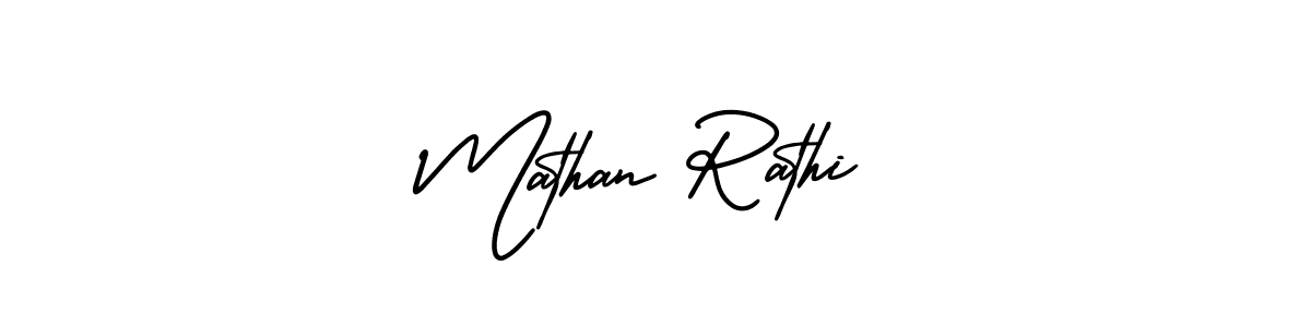 The best way (AmerikaSignatureDemo-Regular) to make a short signature is to pick only two or three words in your name. The name Mathan Rathi include a total of six letters. For converting this name. Mathan Rathi signature style 3 images and pictures png