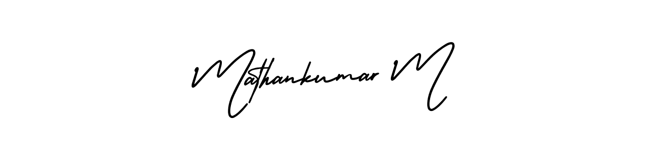 The best way (AmerikaSignatureDemo-Regular) to make a short signature is to pick only two or three words in your name. The name Mathankumar M include a total of six letters. For converting this name. Mathankumar M signature style 3 images and pictures png