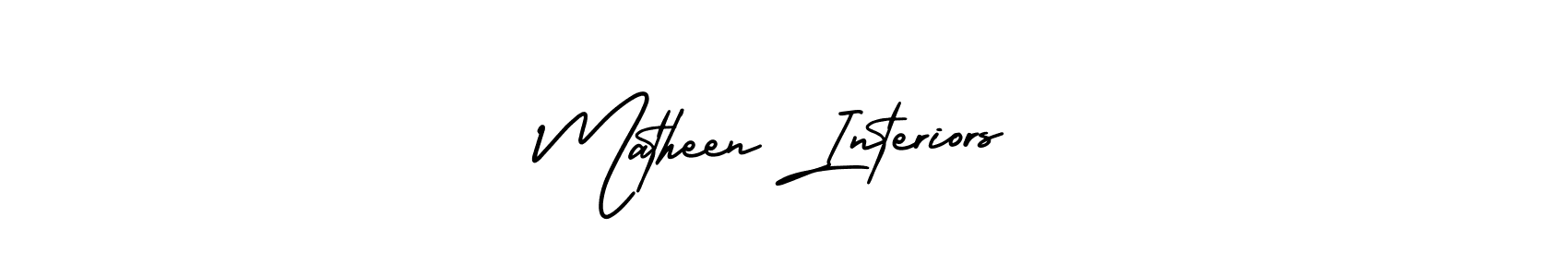 You should practise on your own different ways (AmerikaSignatureDemo-Regular) to write your name (Matheen Interiors) in signature. don't let someone else do it for you. Matheen Interiors signature style 3 images and pictures png